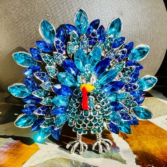 NWT Large Turkey Brooch Turkey Pin Rhinestone Turkey Brooch Pin - Picture 3 of 6